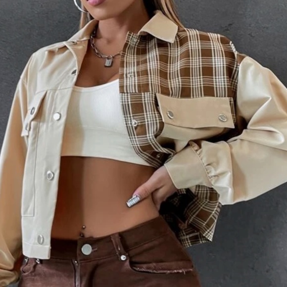 Cozy Plaid print button up Oversized Jacket Shacket - Picture 2 of 5